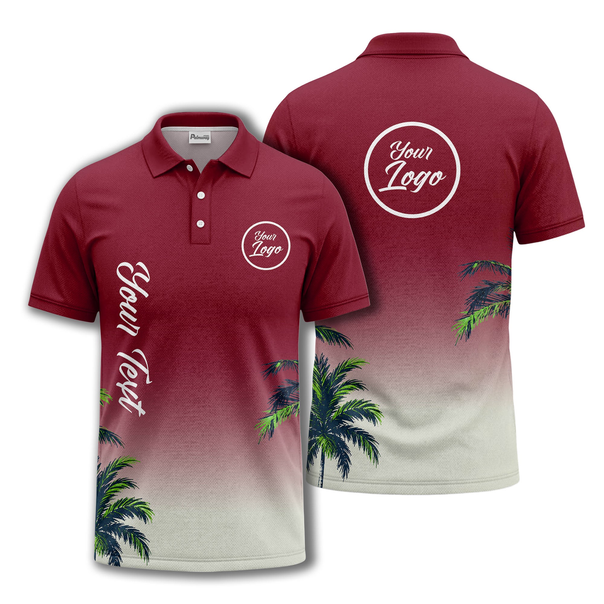 gradient fade palm trees silhouette polo shirt with custom text