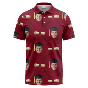graduation caps & diploma scrolls over personalized faces polo shirt