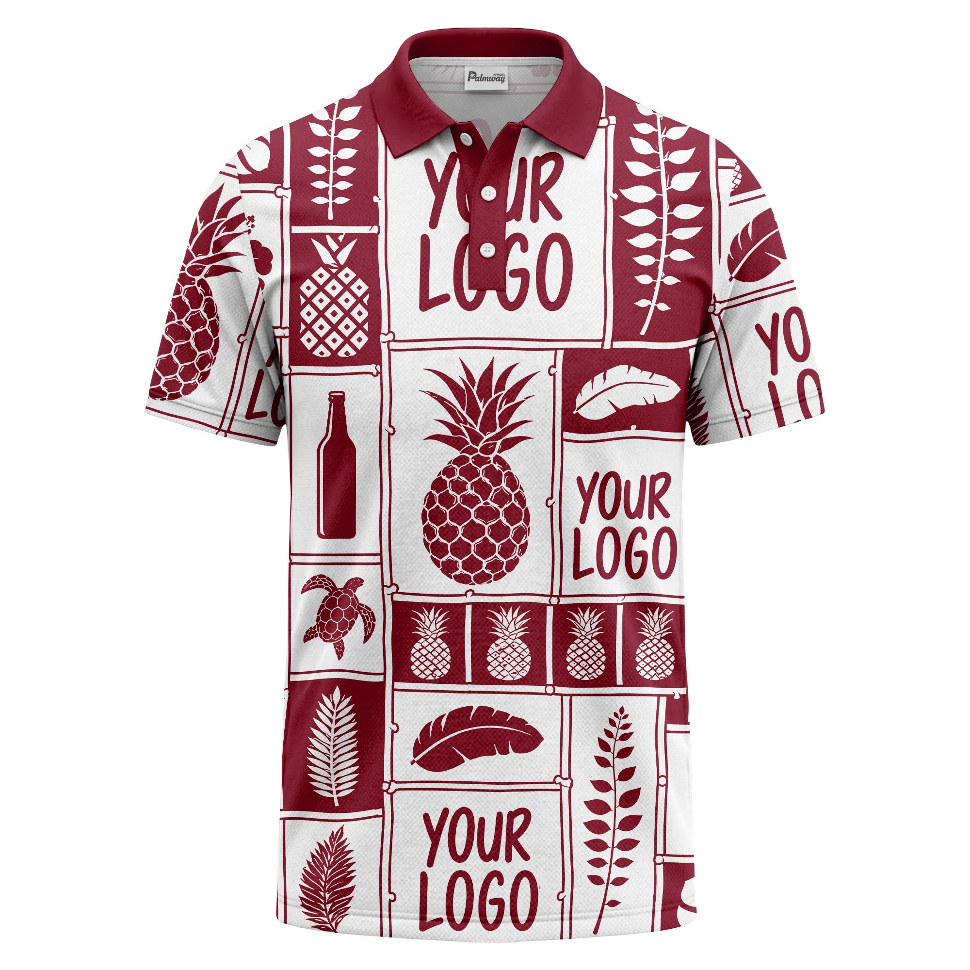 graphic pineapple & palm leaf repeat polo shirt for men