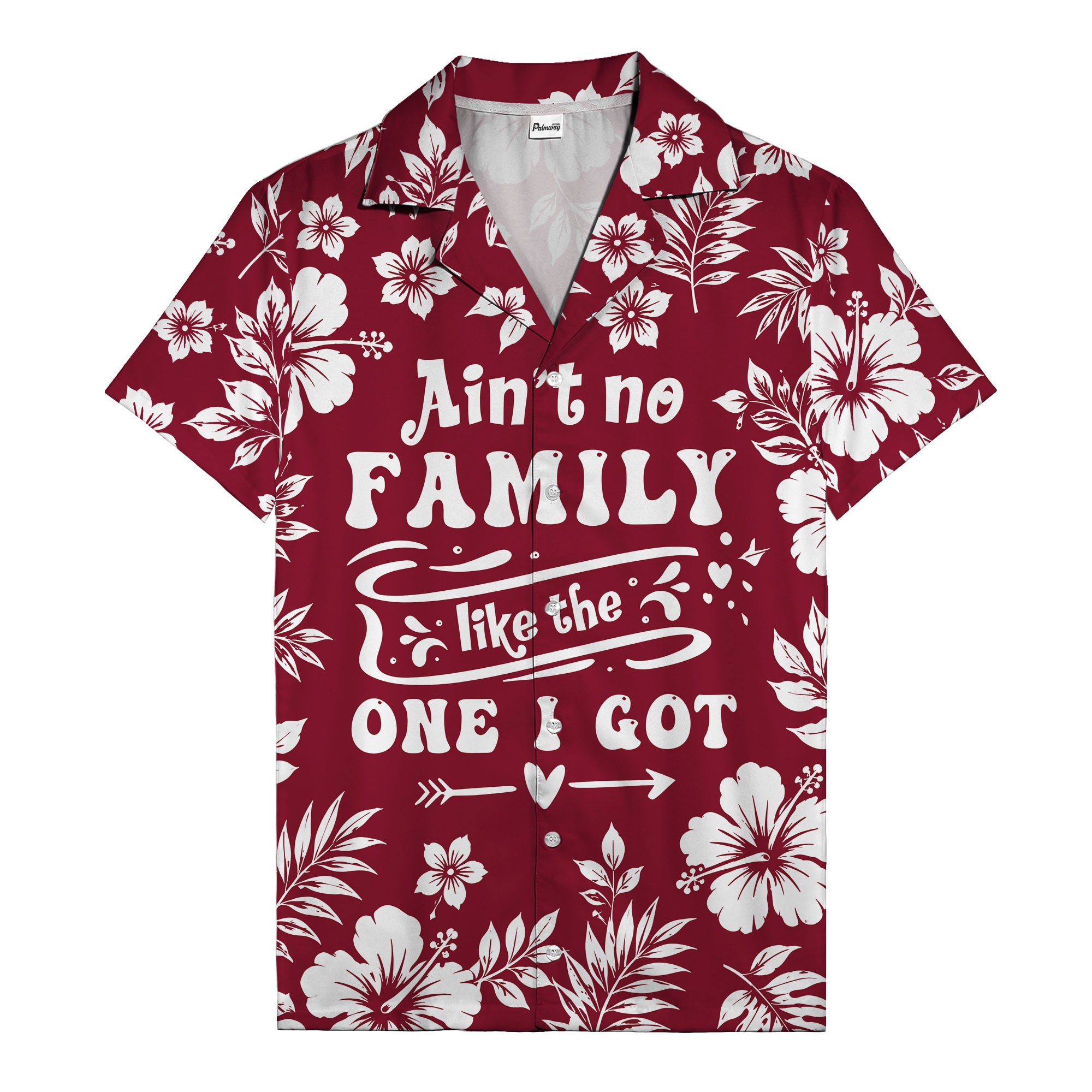 graphic white hibiscus & leaf family tribute hawaiian shirt