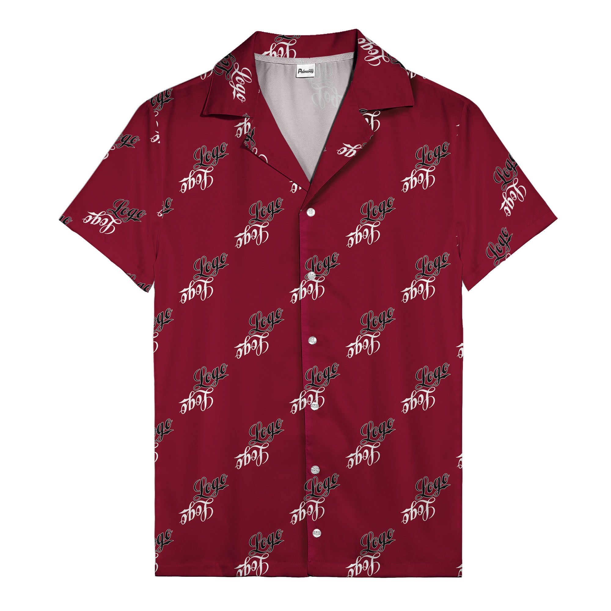 hand-drawn calligraphic script logo repeat black white hawaiian shirt for men