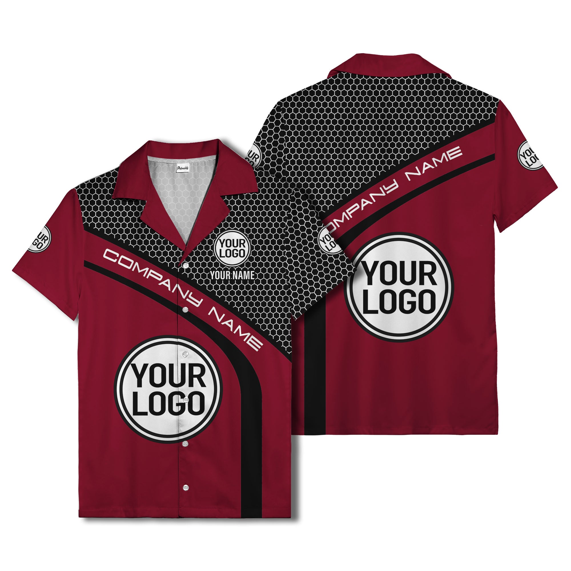 hexagonal grid diagonal stripe hawaiian shirt with custom logo