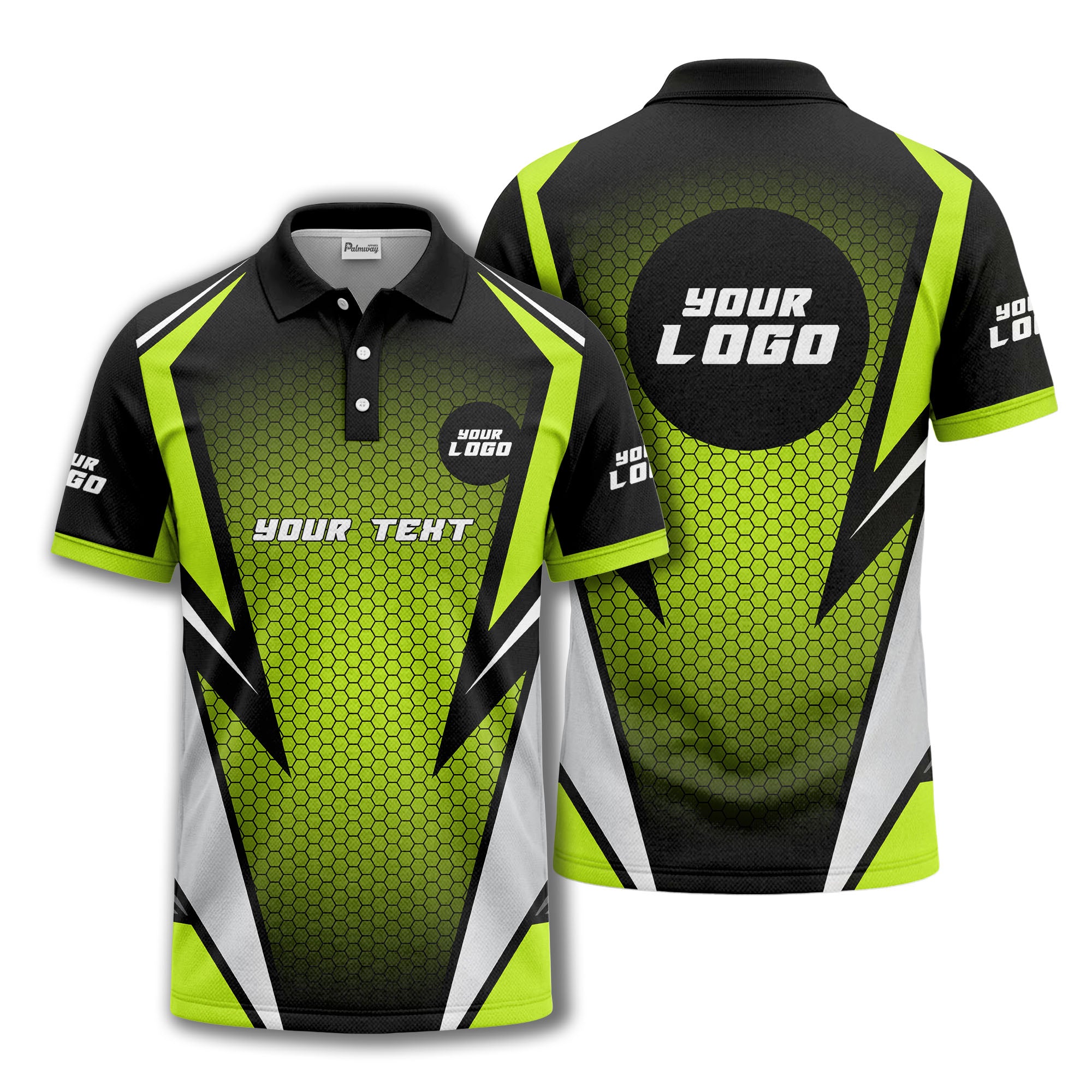 hexagonal grid geometric lines modern tech-inspired polo shirt