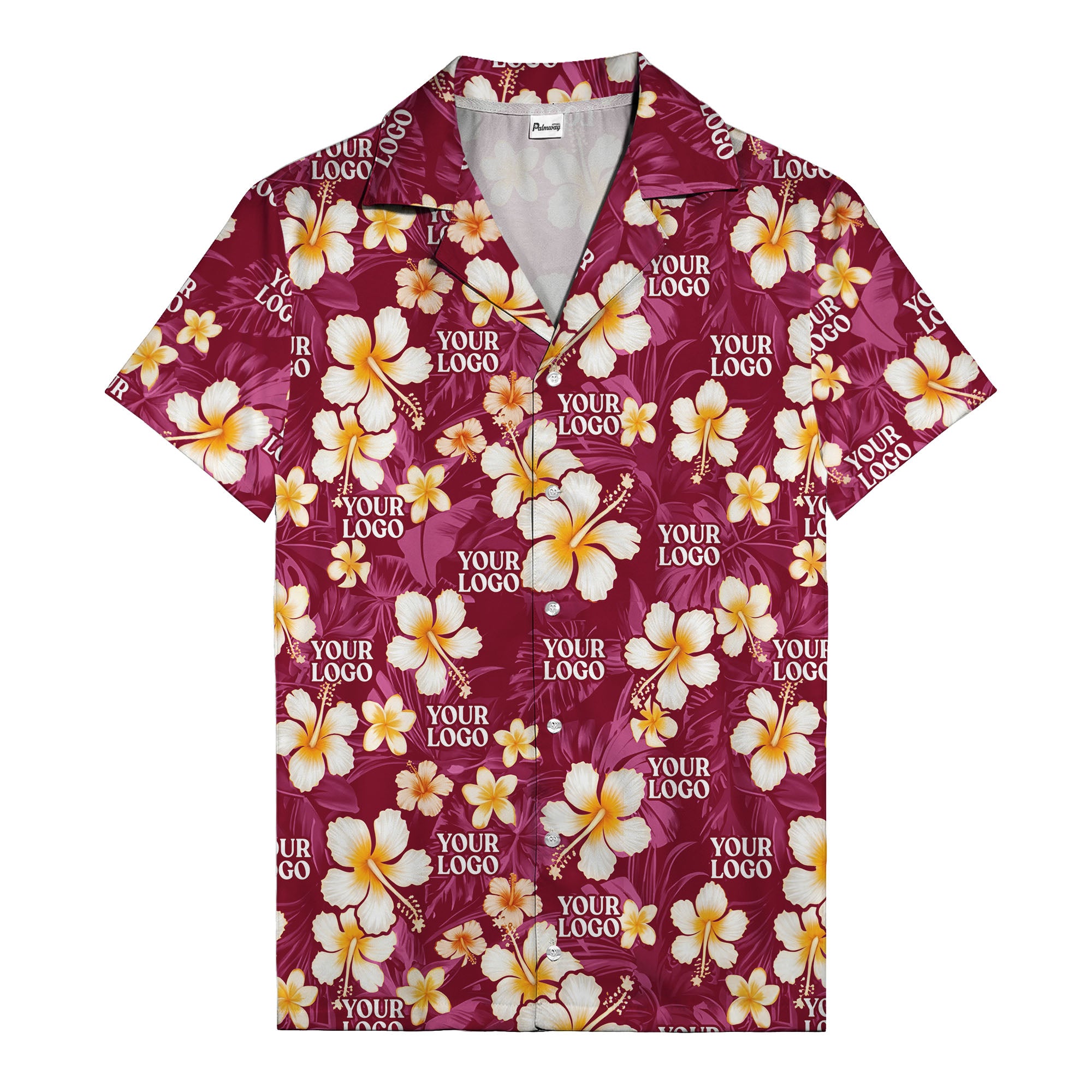 hibiscus & plumeria photoreal hawaiian shirt with customizable logo