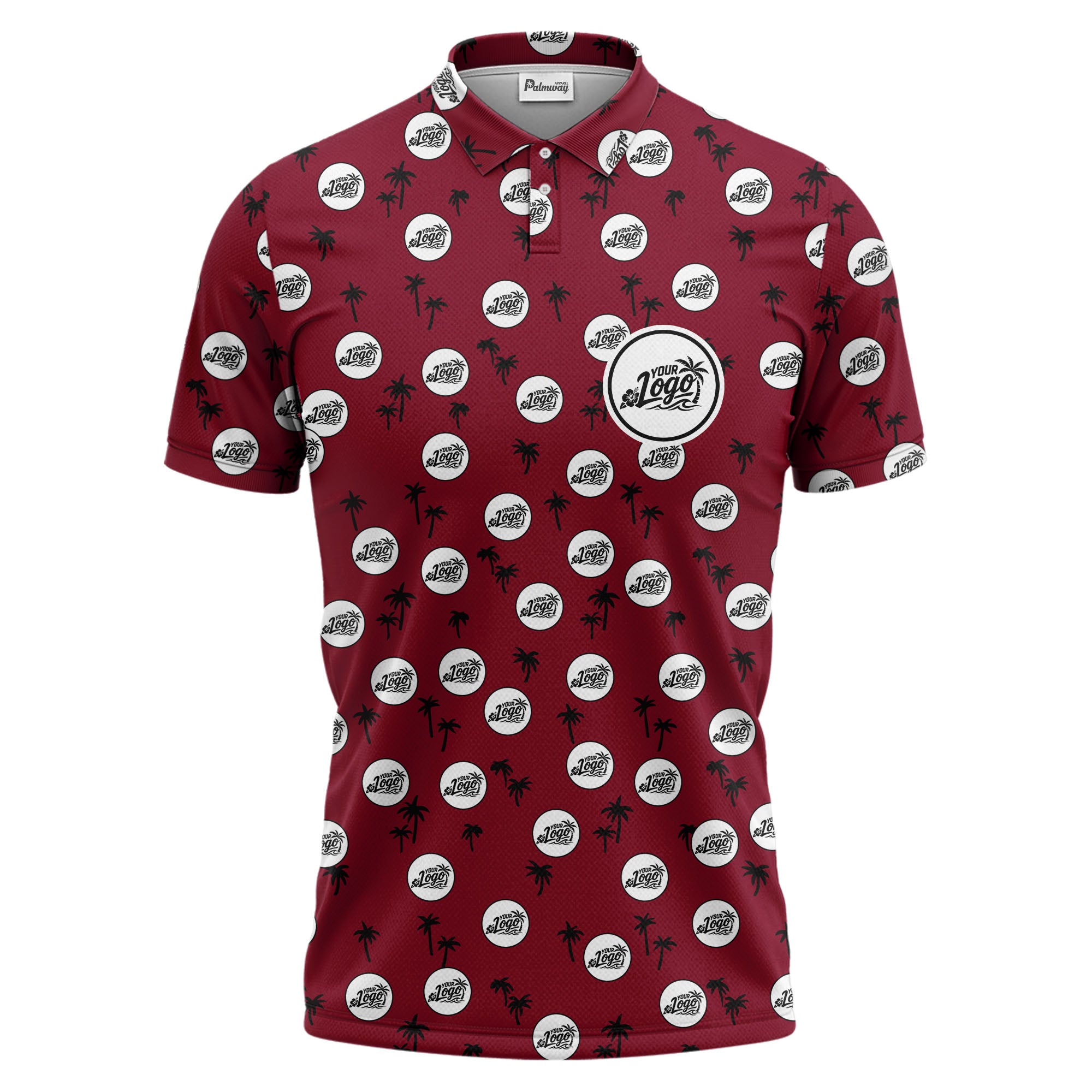 illustrated black tropical palm trees repeating polo shirt for summer beach days