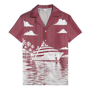 luxury yacht & palm trees tropical beach scene hawaiian shirt