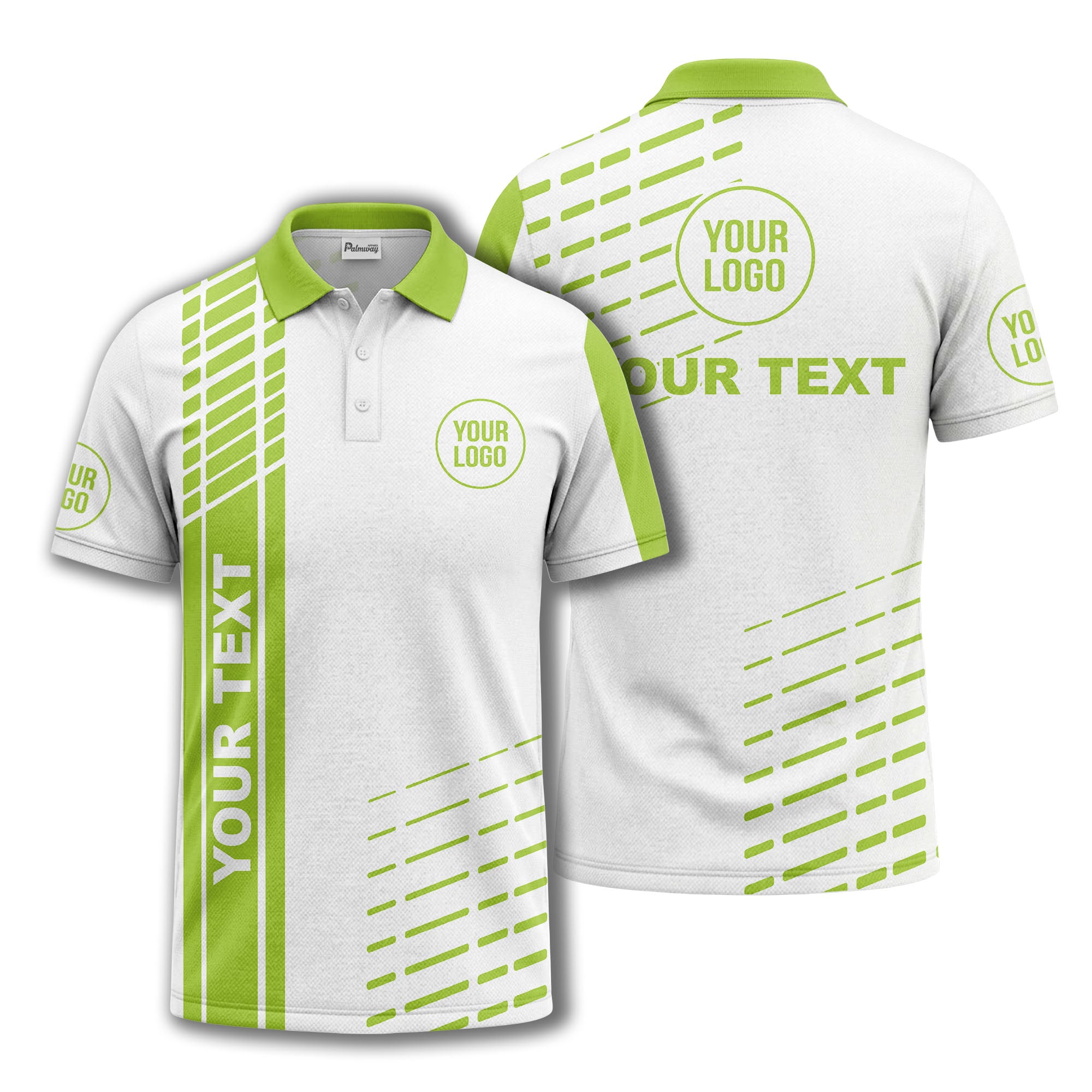 modern vertical stripe & dashed line graphic custom text logo polo shirt