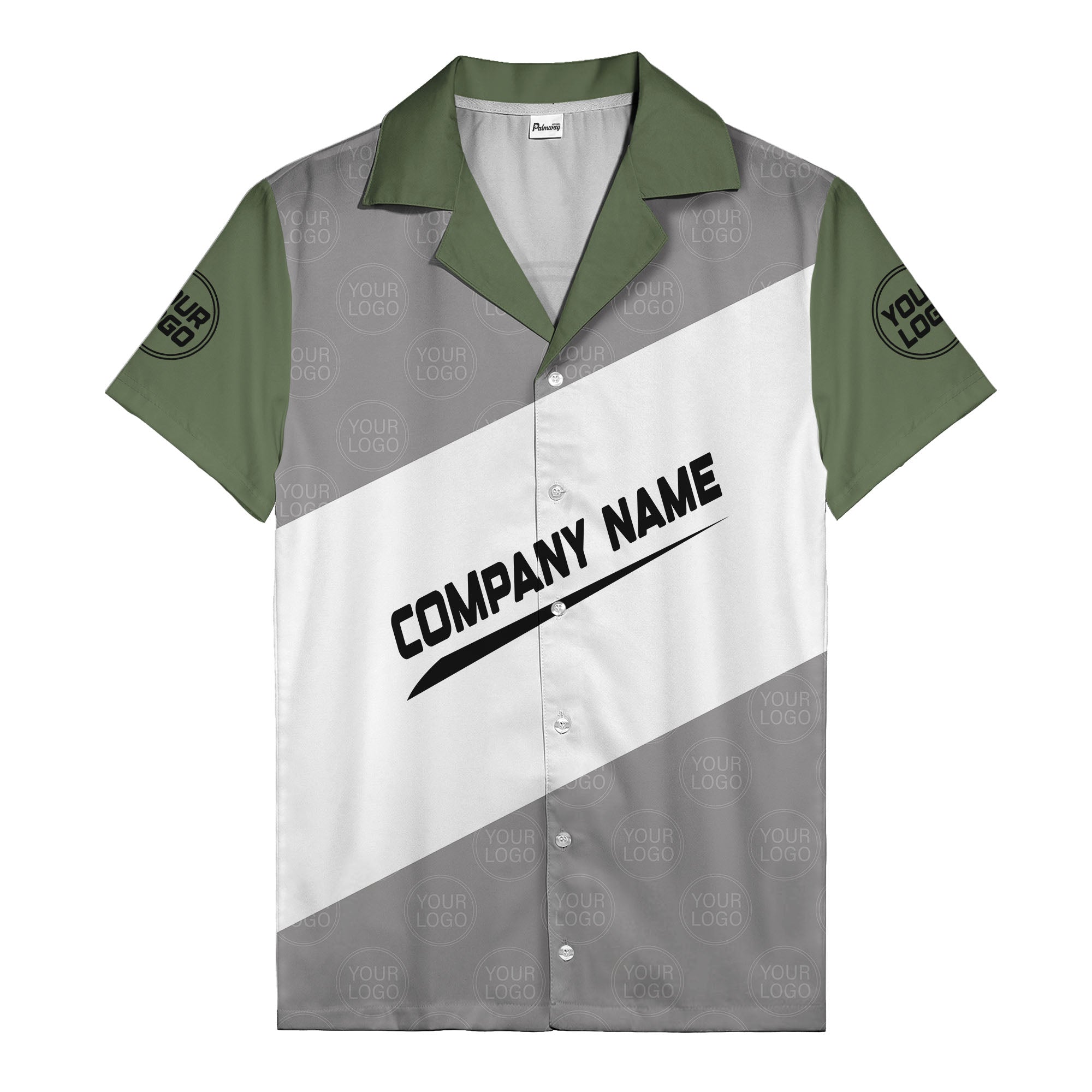 monochrome diagonal stripes & custom logo company name hawaiian shirt