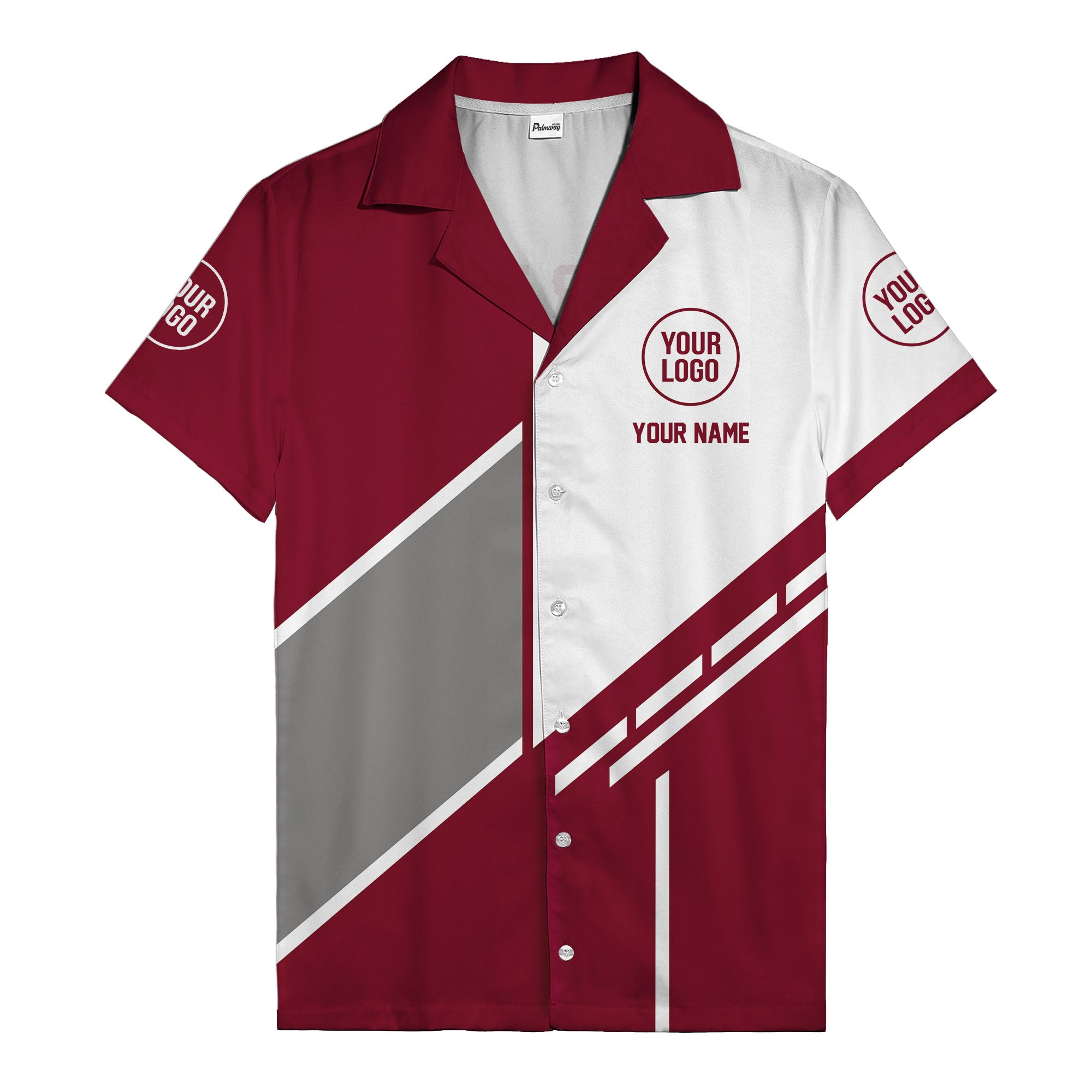 monochrome diagonal stripes & custom logo modern hawaiian shirt