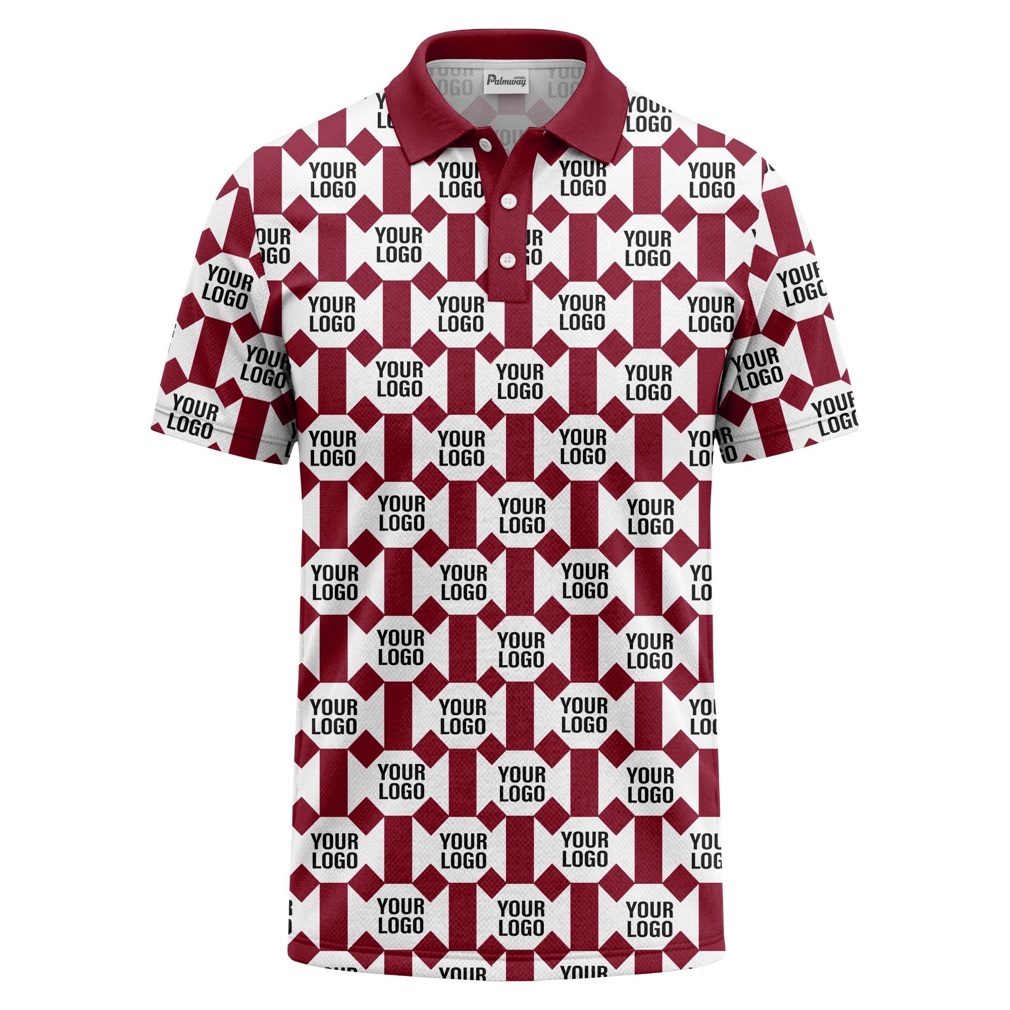 monochrome hexagon repeat custom logo geometric polo shirt for men