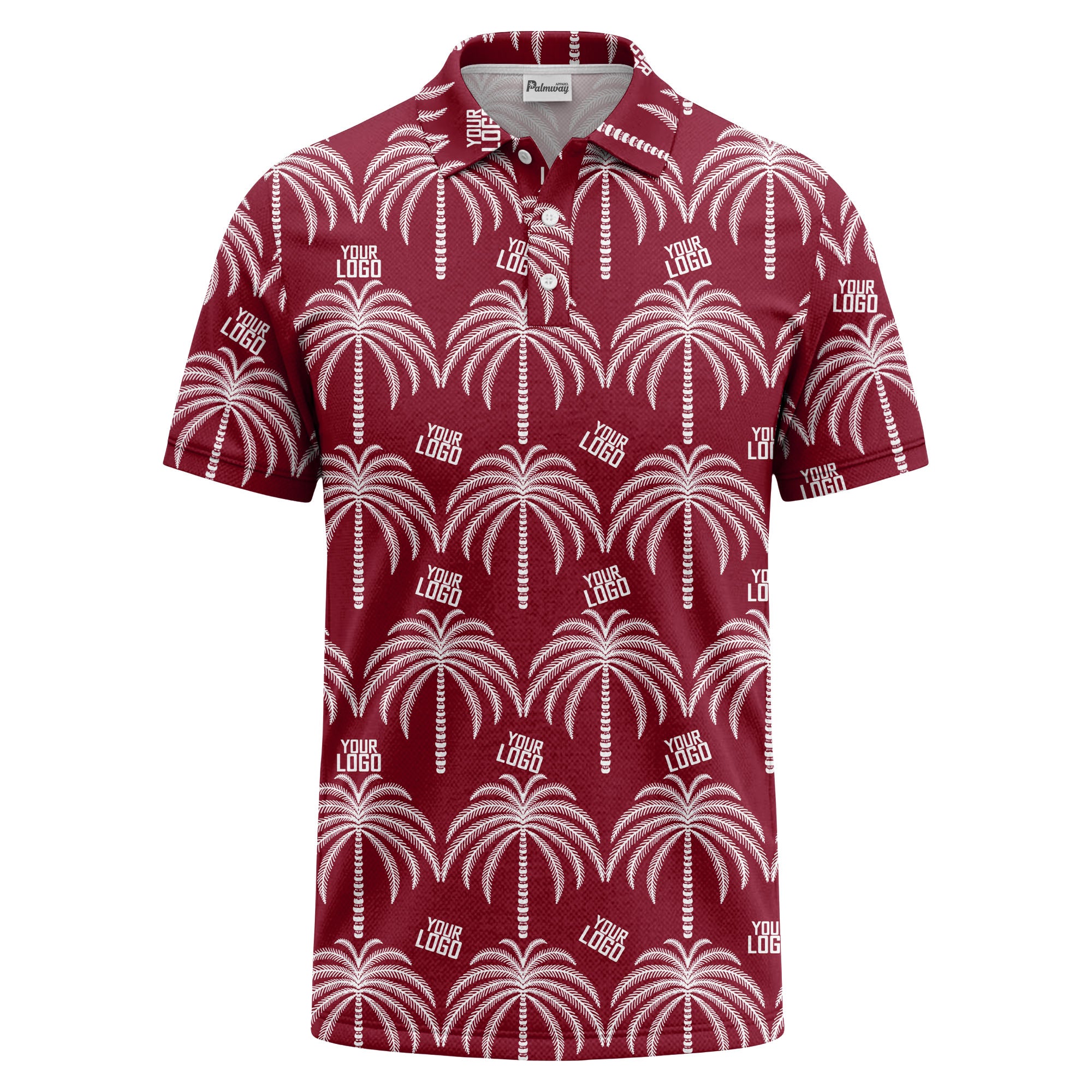 monochrome palm tree logo repeat hawaiian graphic polo shirt