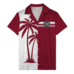 monochrome palm tree silhouette & stripe hawaiian shirt for men