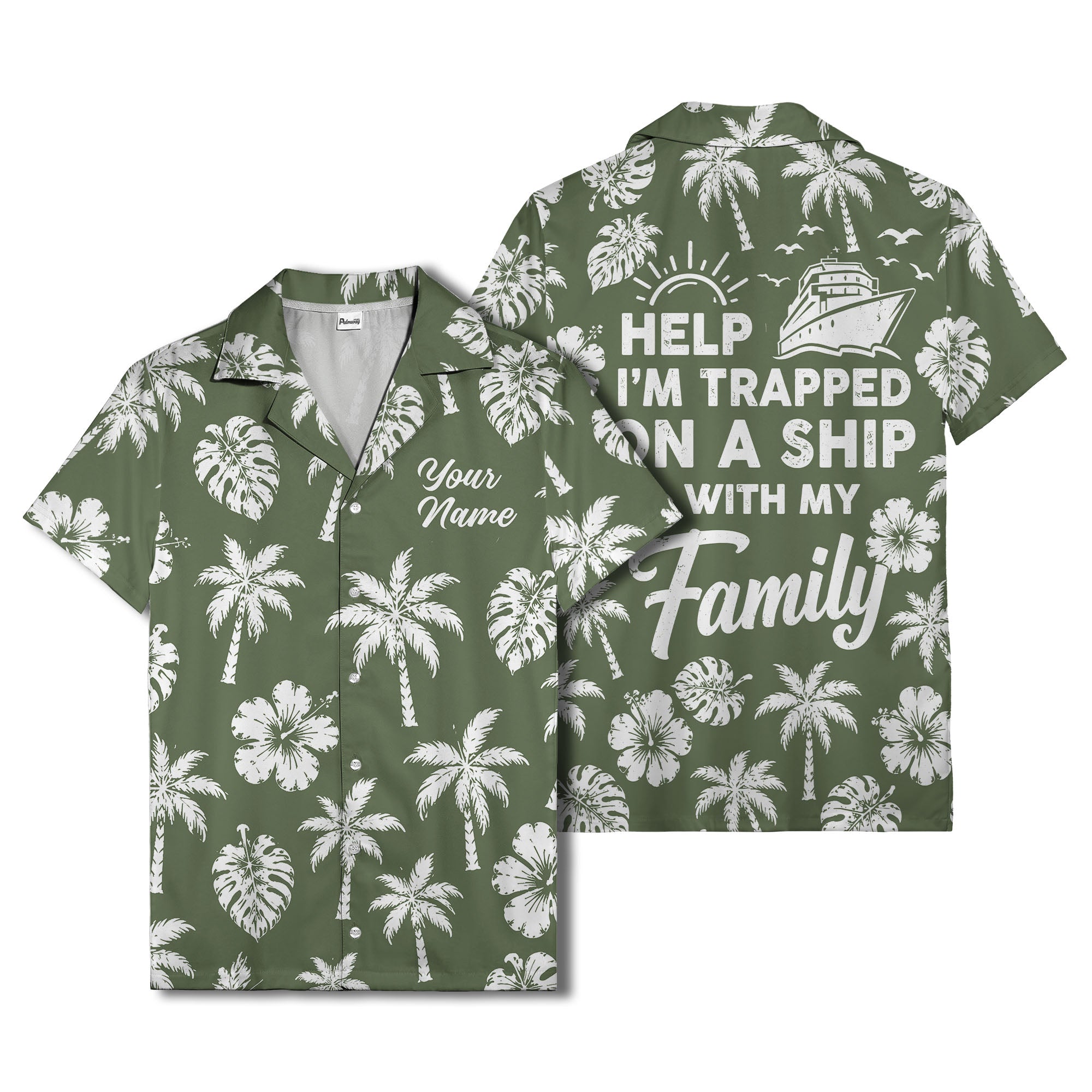 monochrome palm trees and hibiscus hawaiian shirt for men