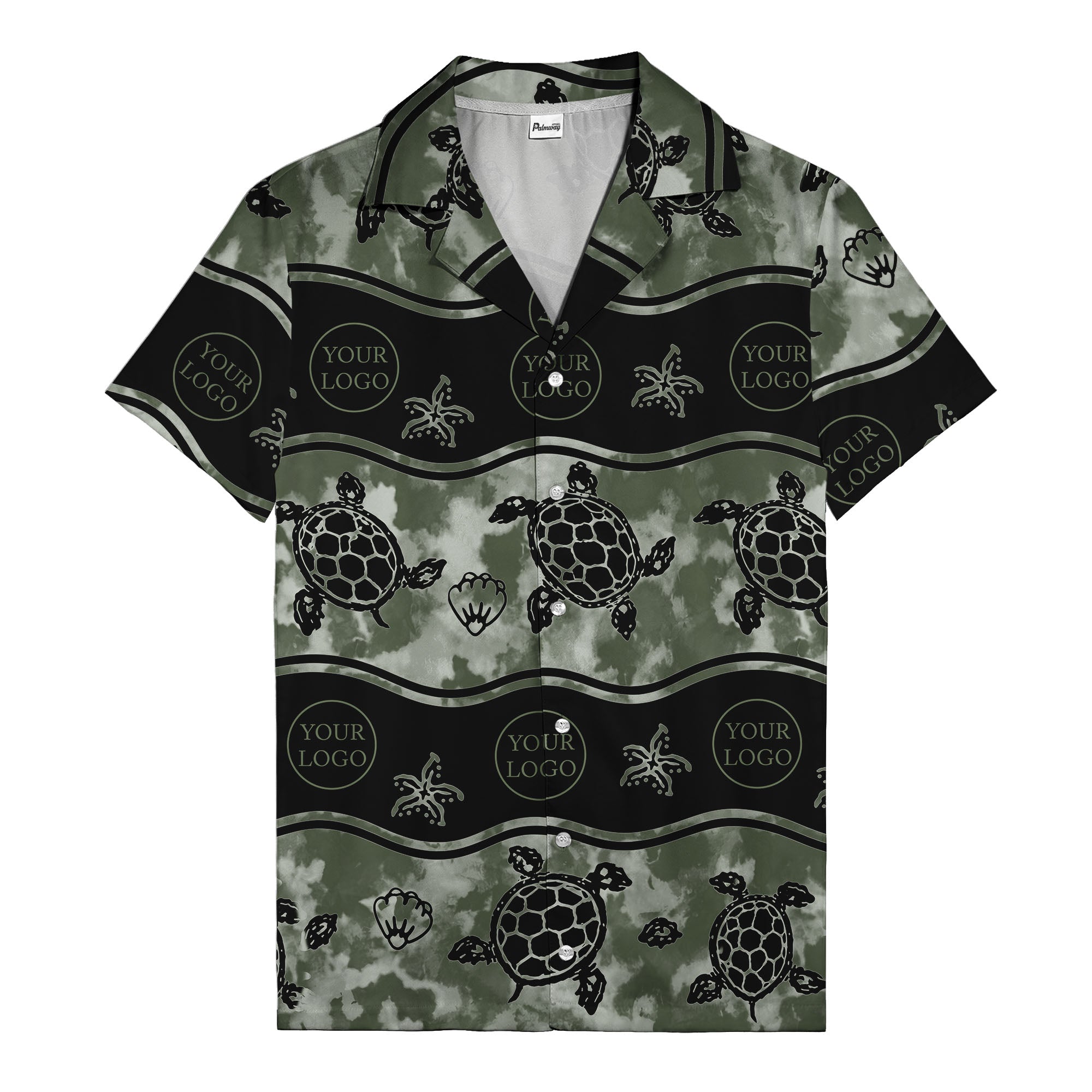 monochrome sea turtles & starfish repeat pattern hawaiian shirt for men