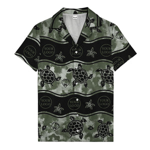monochrome sea turtles & starfish repeat pattern hawaiian shirt for men