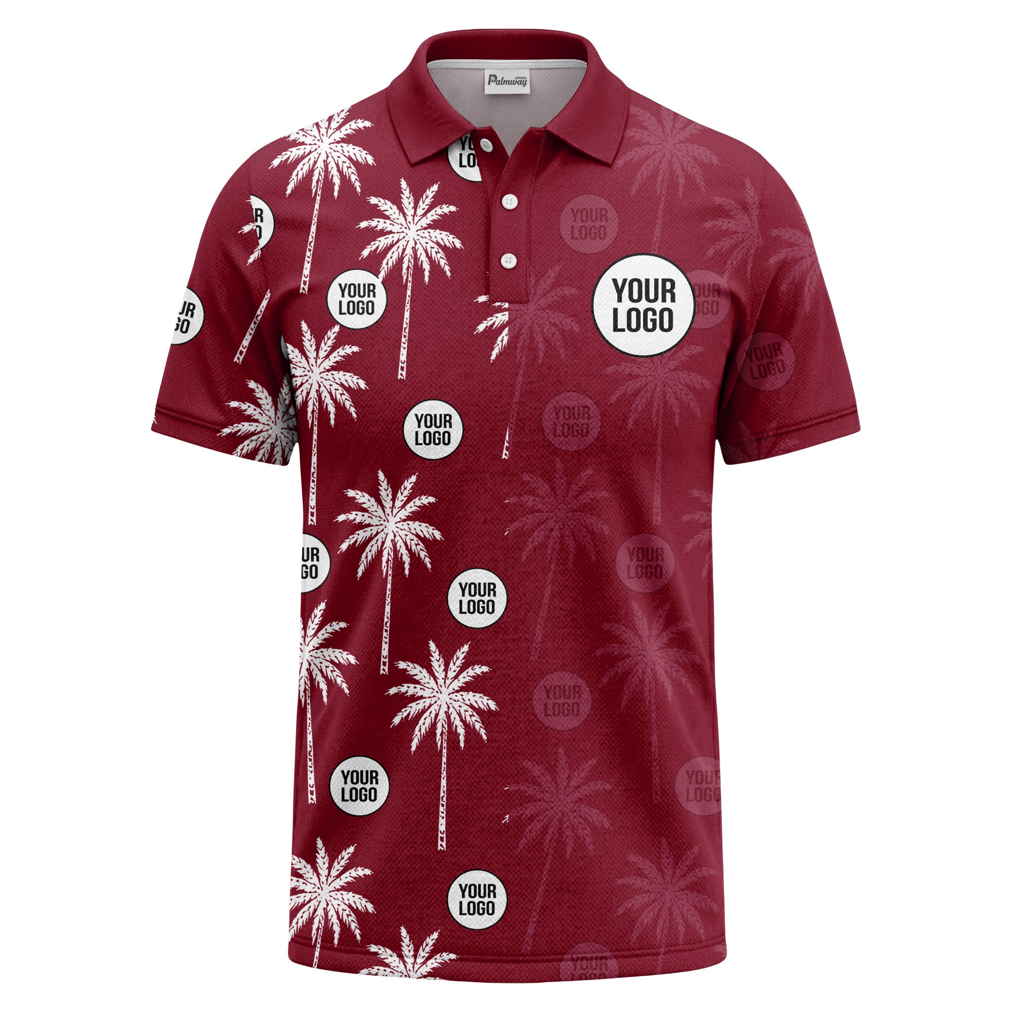 palm trees & custom logo circle repeat graphic polo shirt
