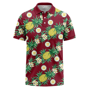 pineapple plumeria repeat pattern black polo shirt for men