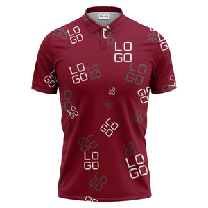 pixelated logo text pattern polo shirt | modern digital all-over design