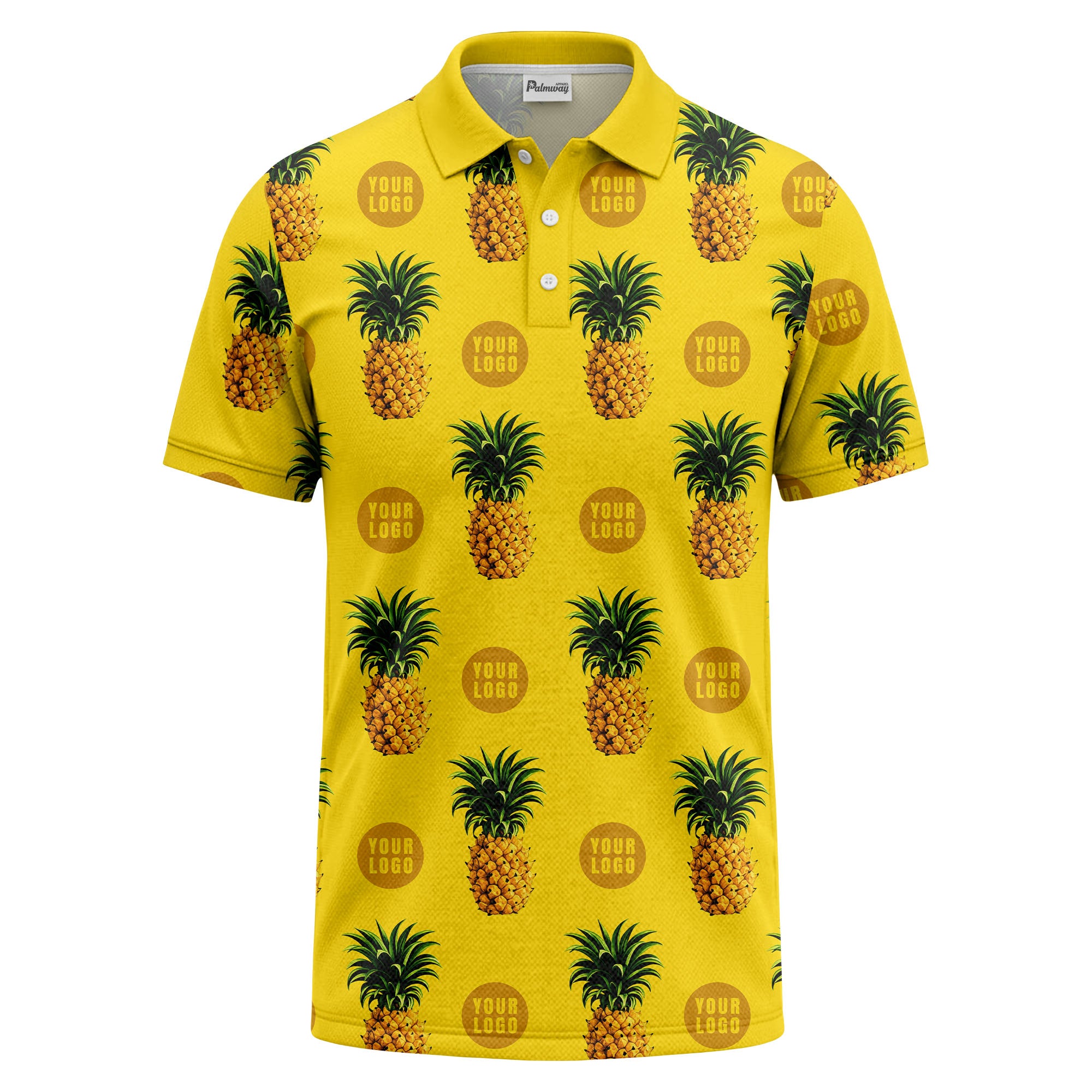 realistic pineapple repeat & custom logo black polo shirt