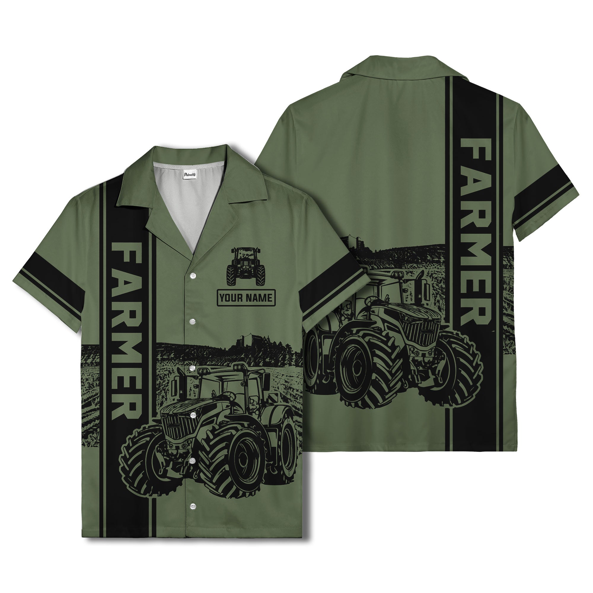 realistic tractor farm landscape farmer hawaiian shirt