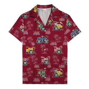 rockin' drum kits & palm trees repeat hawaiian shirt for musicians