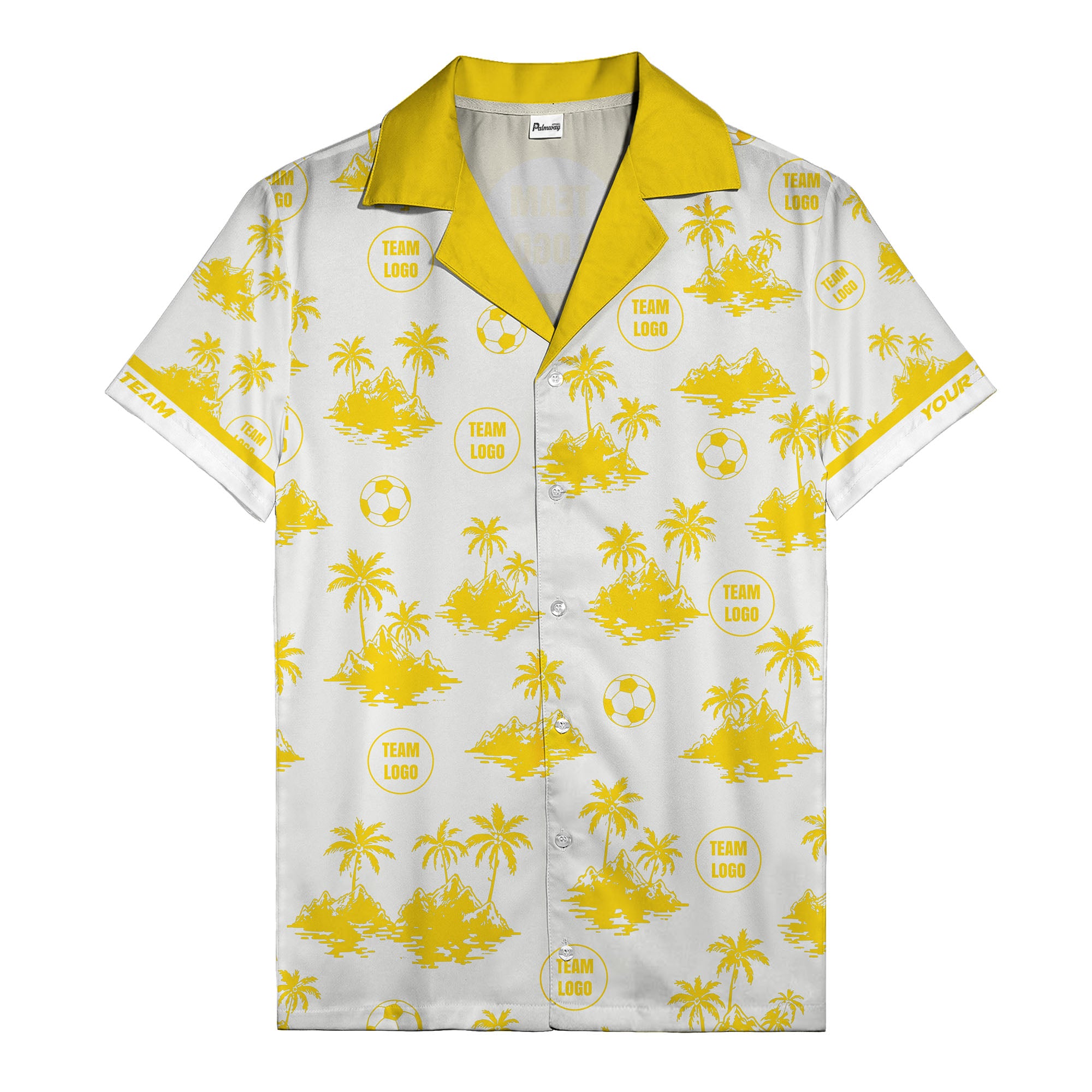 soccer balls & palm trees island repeat black white hawaiian shirt