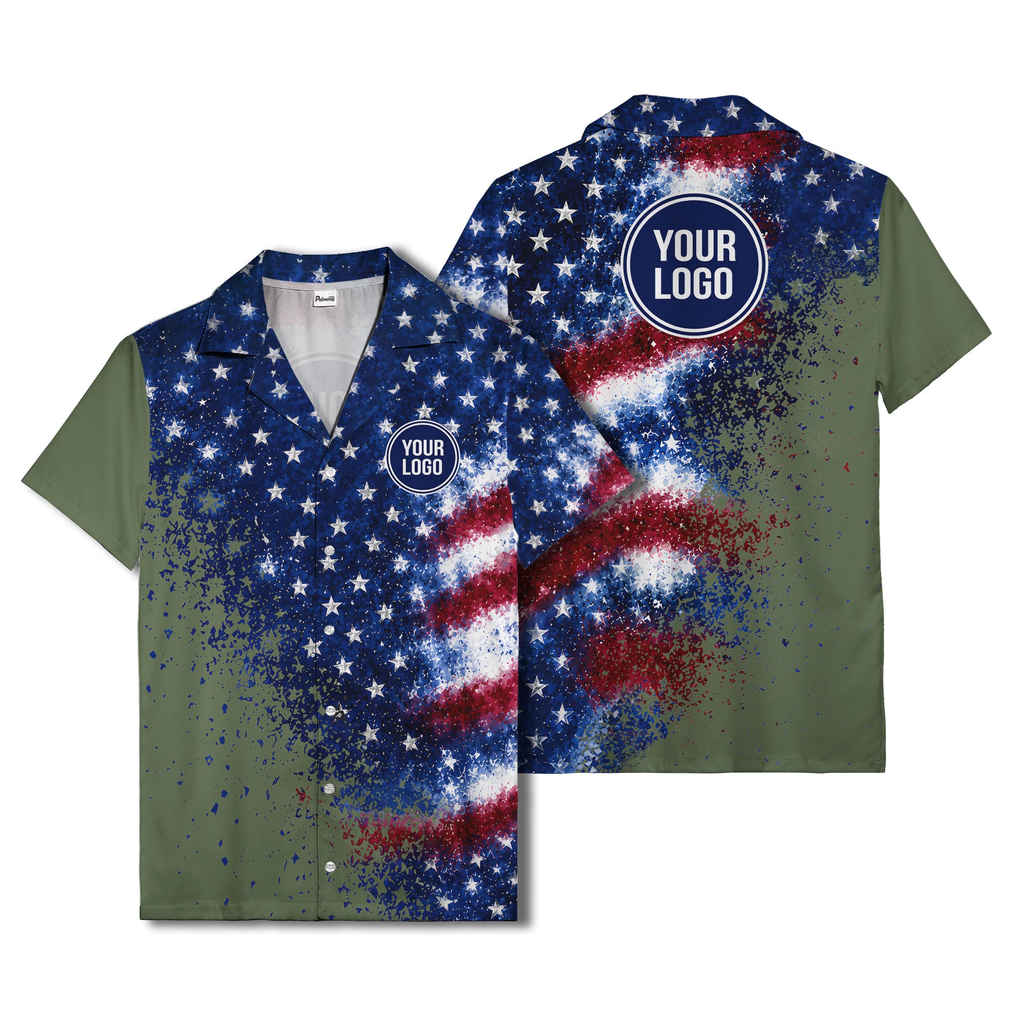 stars & stripes watercolor splash patriotic hawaiian shirt