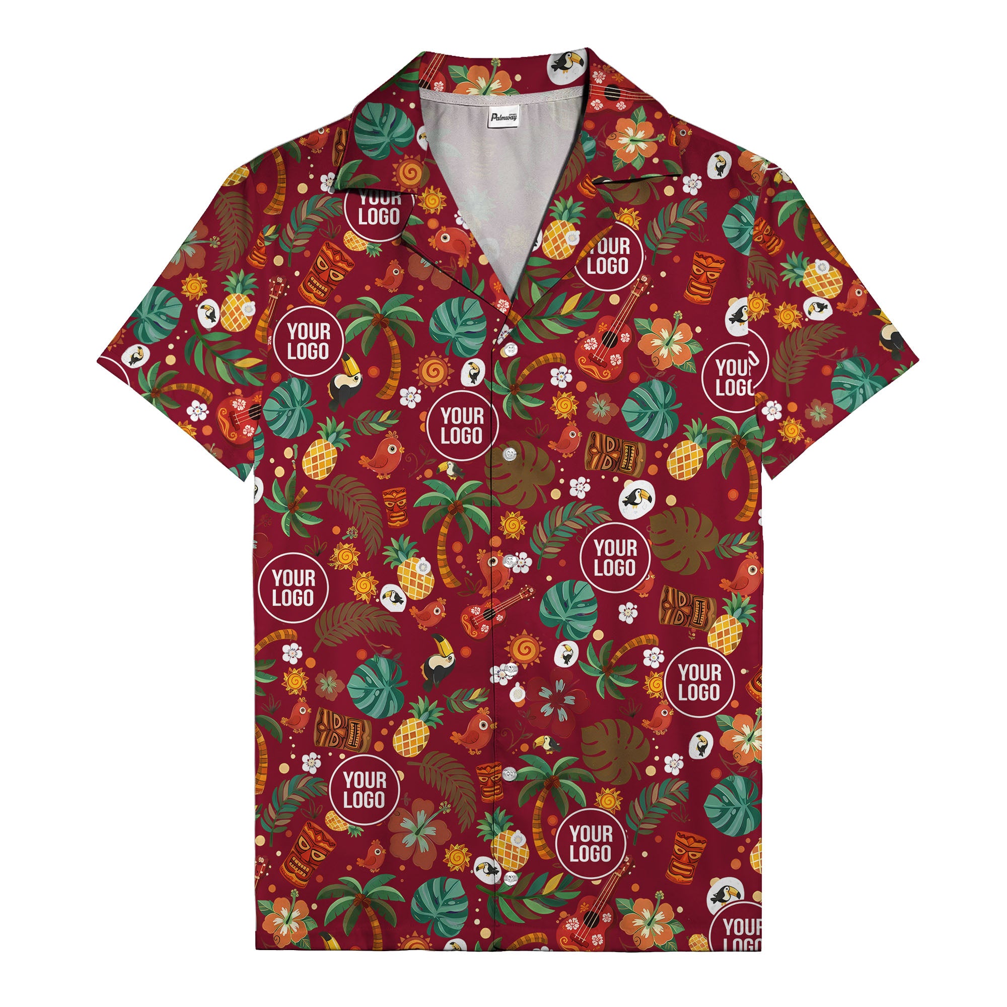 tiki masks & pineapples watercolor hawaiian shirt with toucans & ukuleles