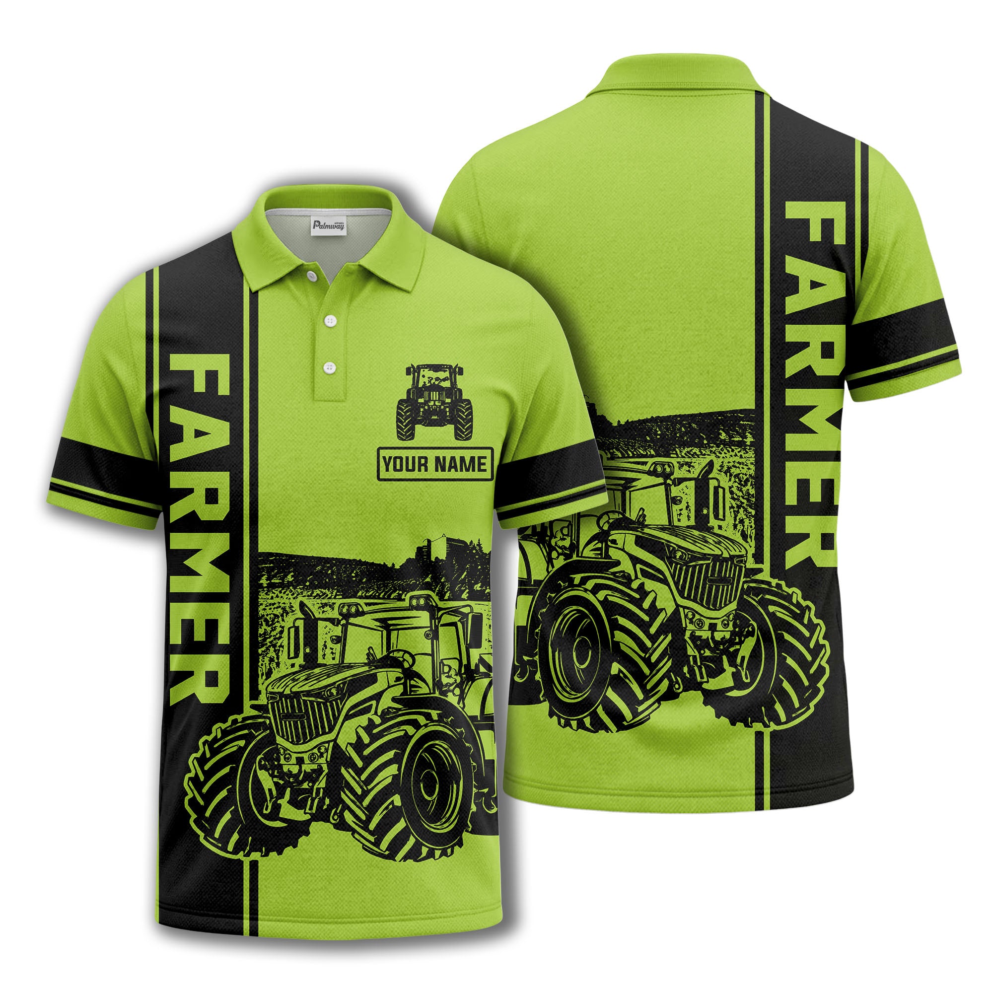 tractor farm scene graphic illustration polo shirt for men