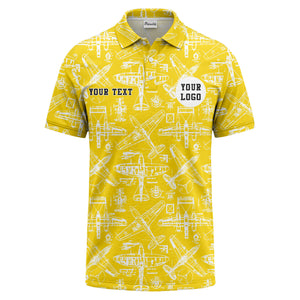 vintage airplane blueprint sketches propeller wings polo shirt for men