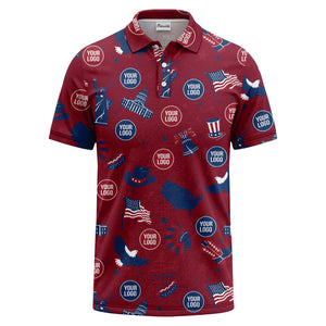 vintage cartoon bald eagles & statue of liberty icons patriotic polo shirt