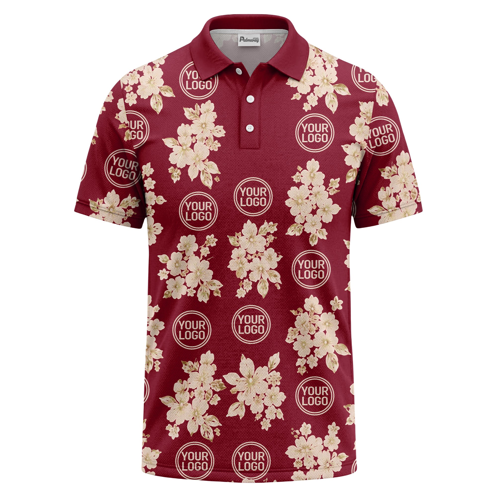 watercolor cherry blossom custom logo repeat polo shirt in black