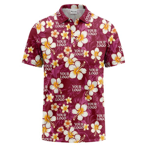watercolor hibiscus & plumeria black aloha polo shirt for men