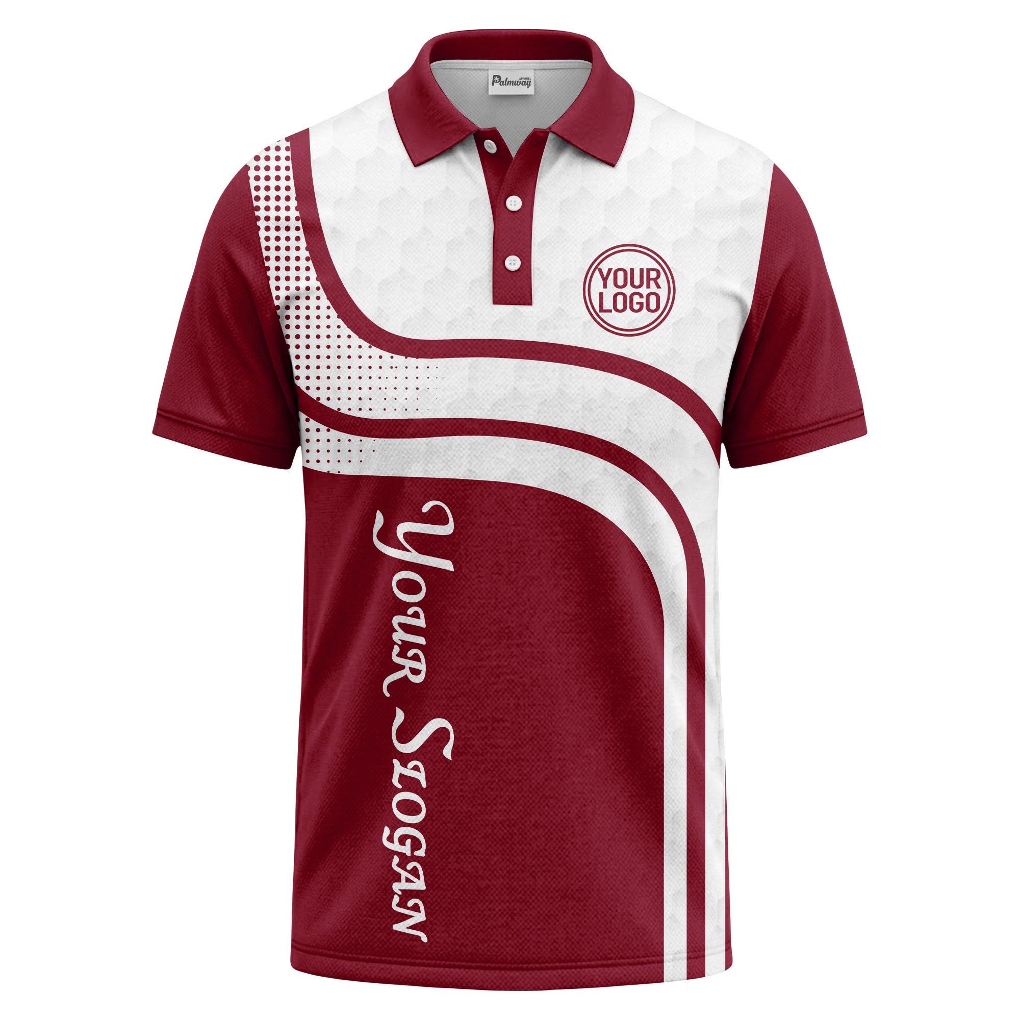 wave hexagon graphic golf polo shirt with custom logo