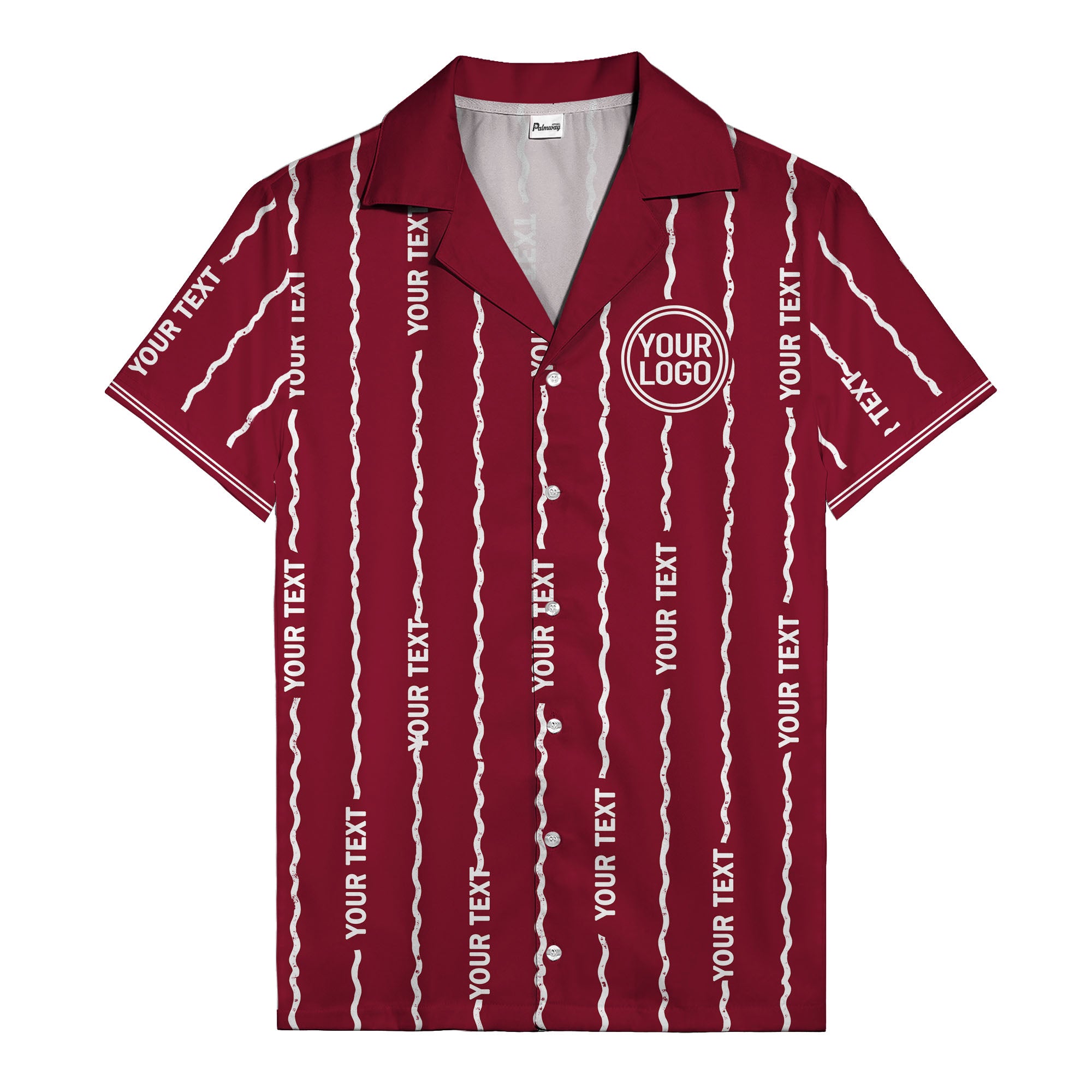 wavy line personalized hawaiian shirt with custom text & logo