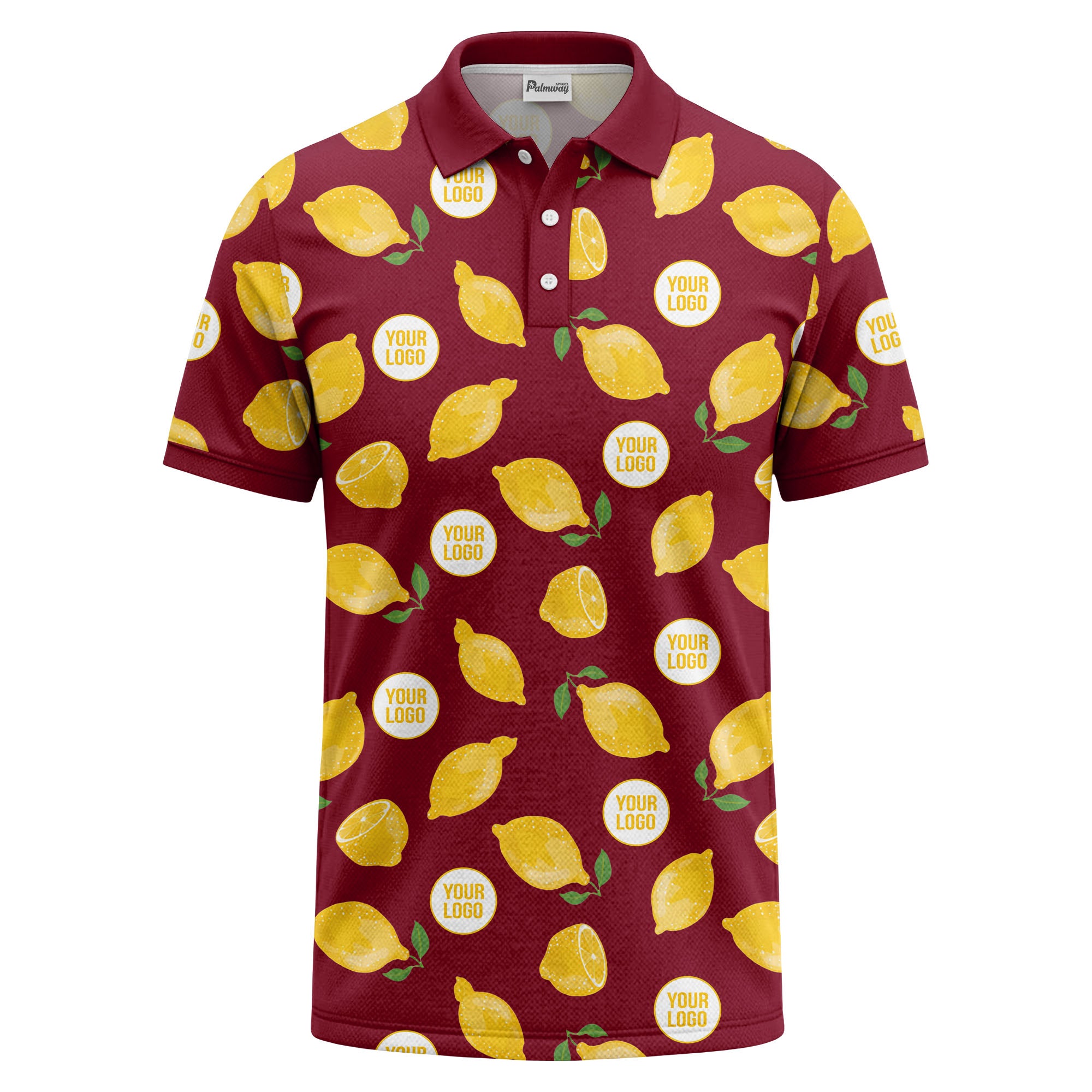 zesty lemon slices & leaf motif playful summer polo shirt