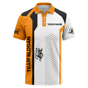 arrow repeat geometric logo & text custom polo shirt