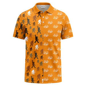 bigfoot golfers silhouette club pattern black polo shirt for men