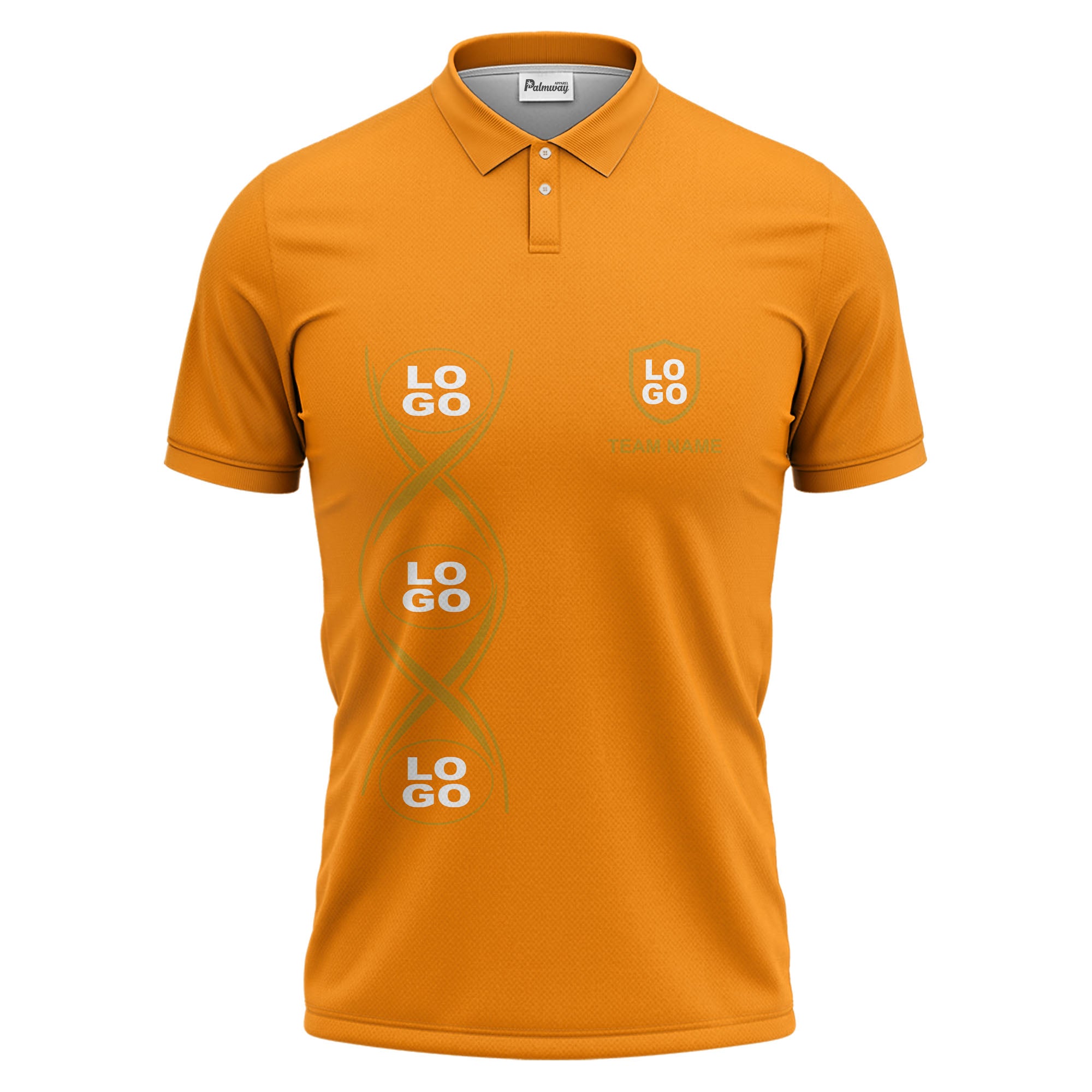 black gold infinity spiral shield team name graphic polo shirt for men