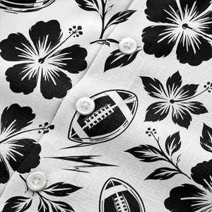 black hibiscus flowers & football silhouettes hawaiian shirt for men