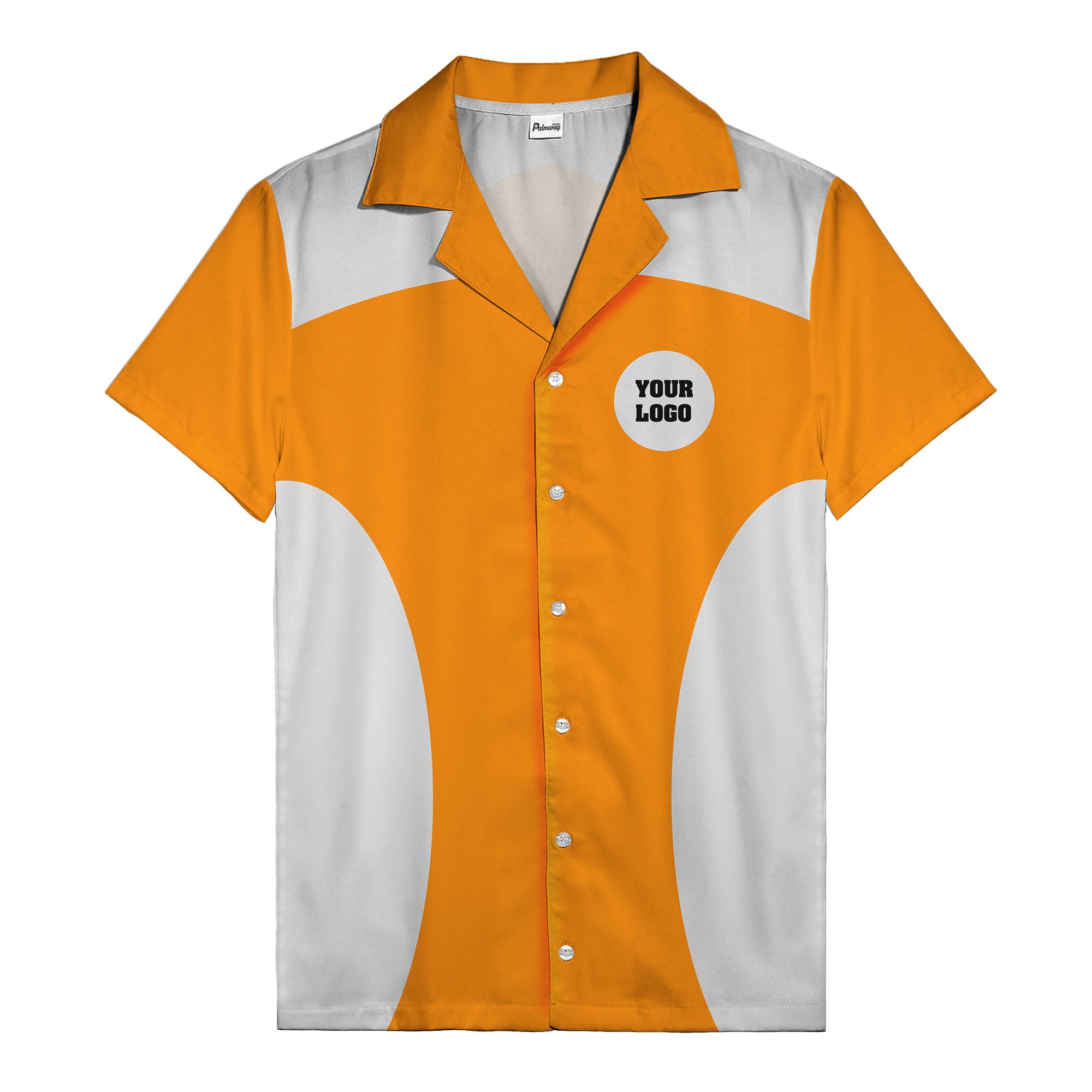 black silver geometric bowling hawaiian shirt with custom logo patch