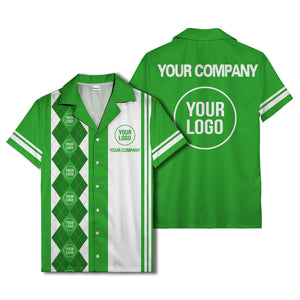 black white argyle stripes & custom logos golf hawaiian shirt