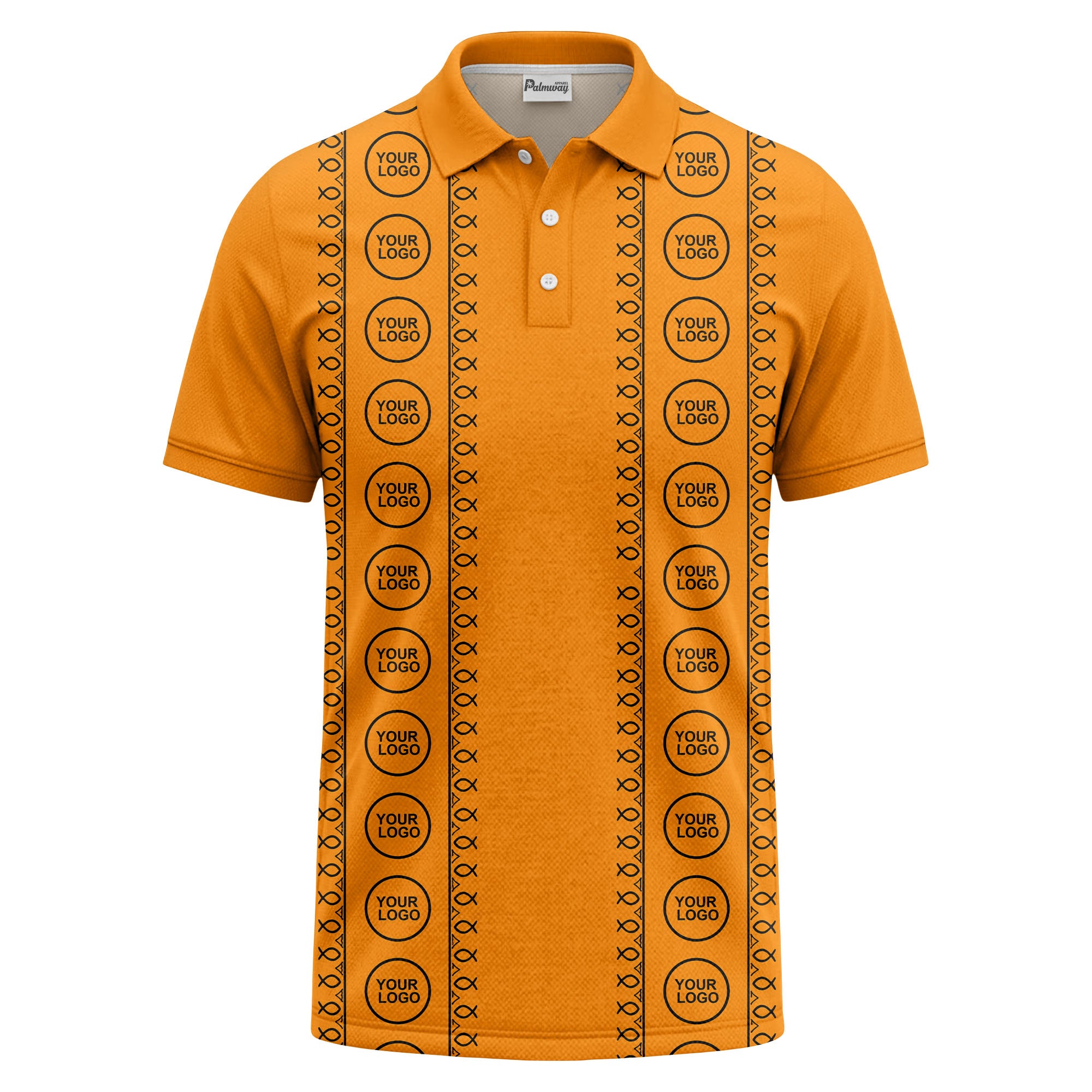 black white fish symbol repeat pattern golf polo shirt
