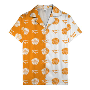 black white rose & custom logo repeat graphic hawaiian shirt