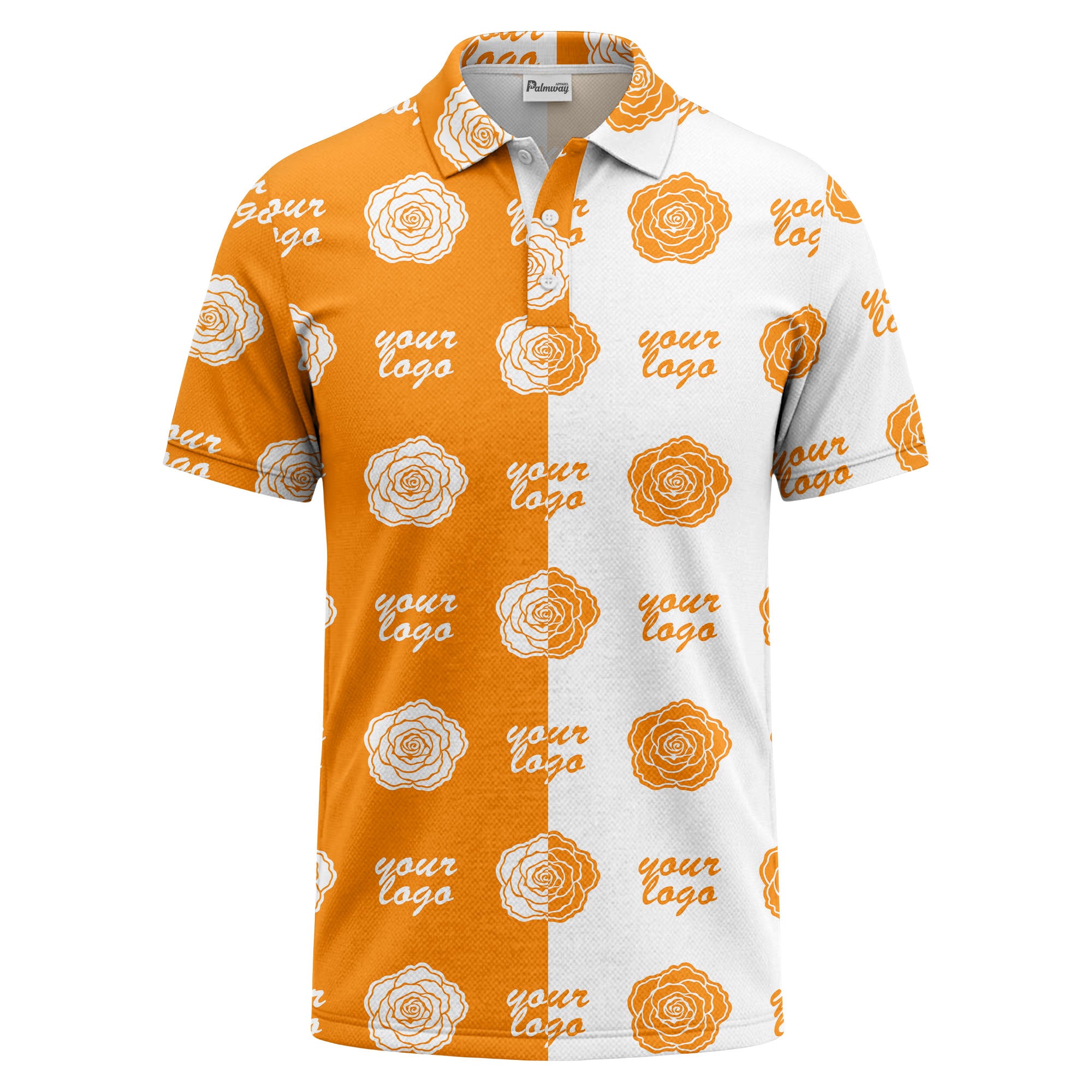 black white rose repeat custom logo monochrome polo shirt