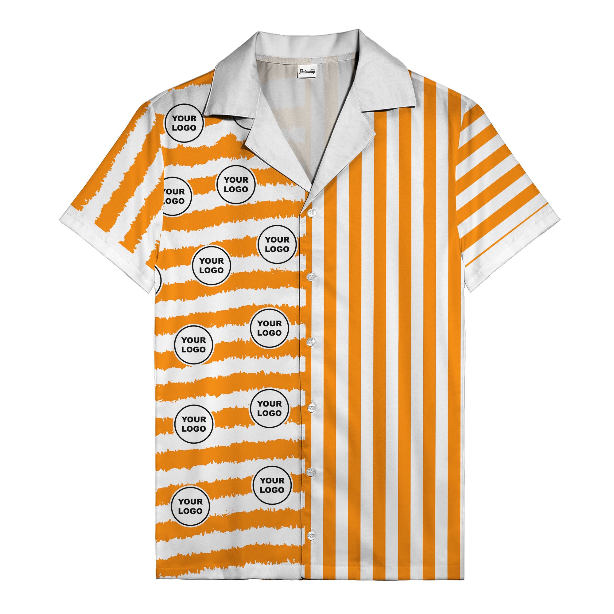 bold black-white stripe & circular logo hawaiian shirt