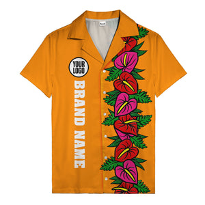 coral anthurium blooms & emerald leaf stripes hawaiian shirt for men