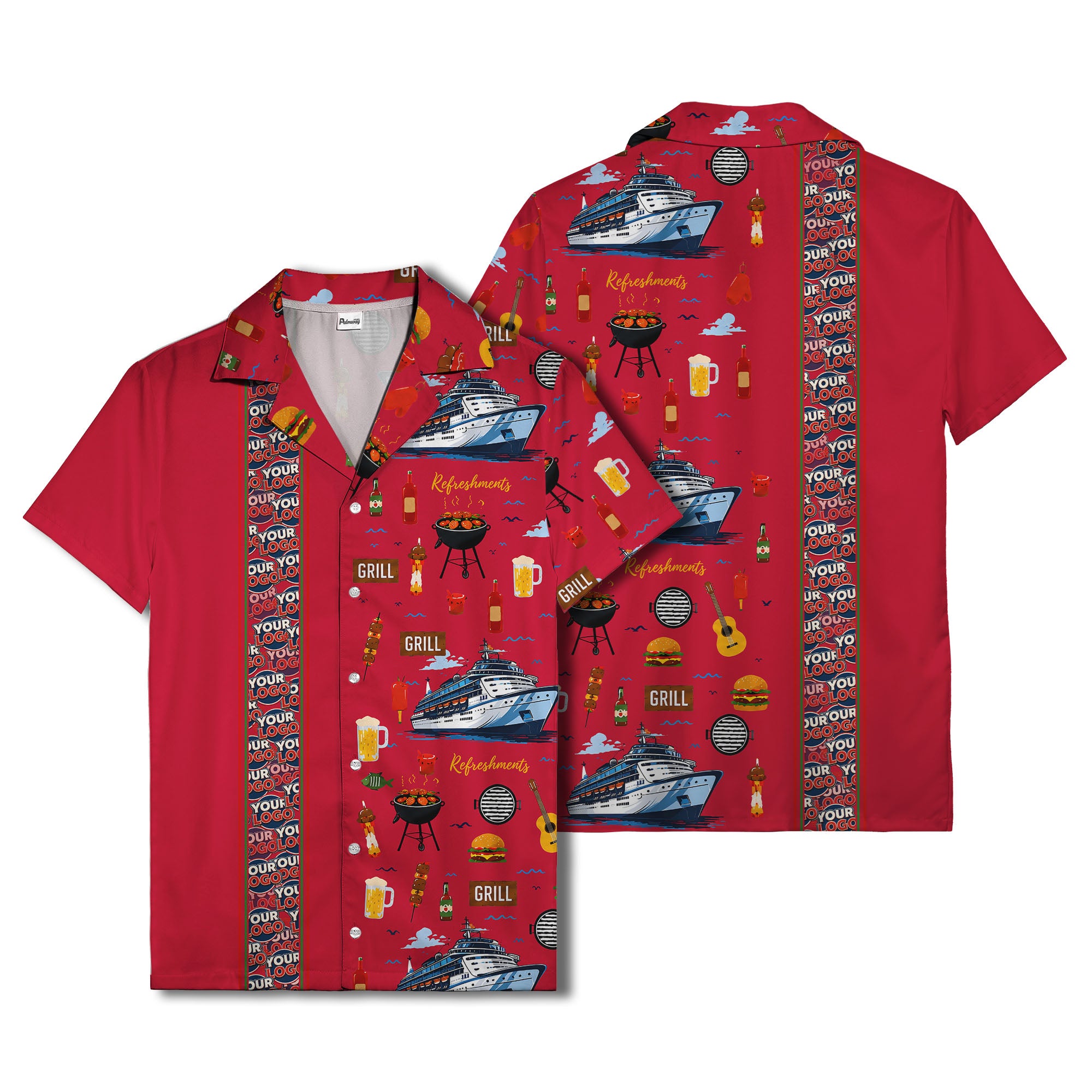 cruise ship grill & refreshments fun cartoon hawaiian shirt for men