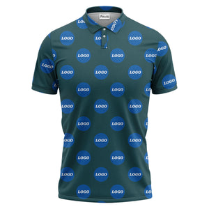 custom color logo polo shirt | bold branded repeating pattern