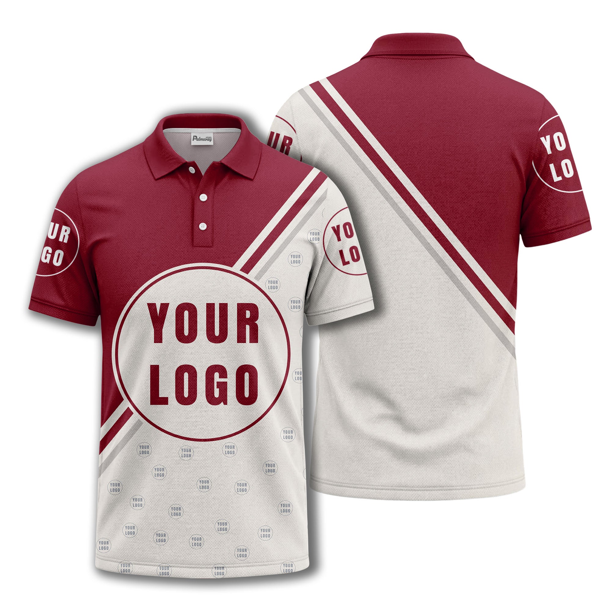 custom logo circles & diagonal stripes all over print polo shirt